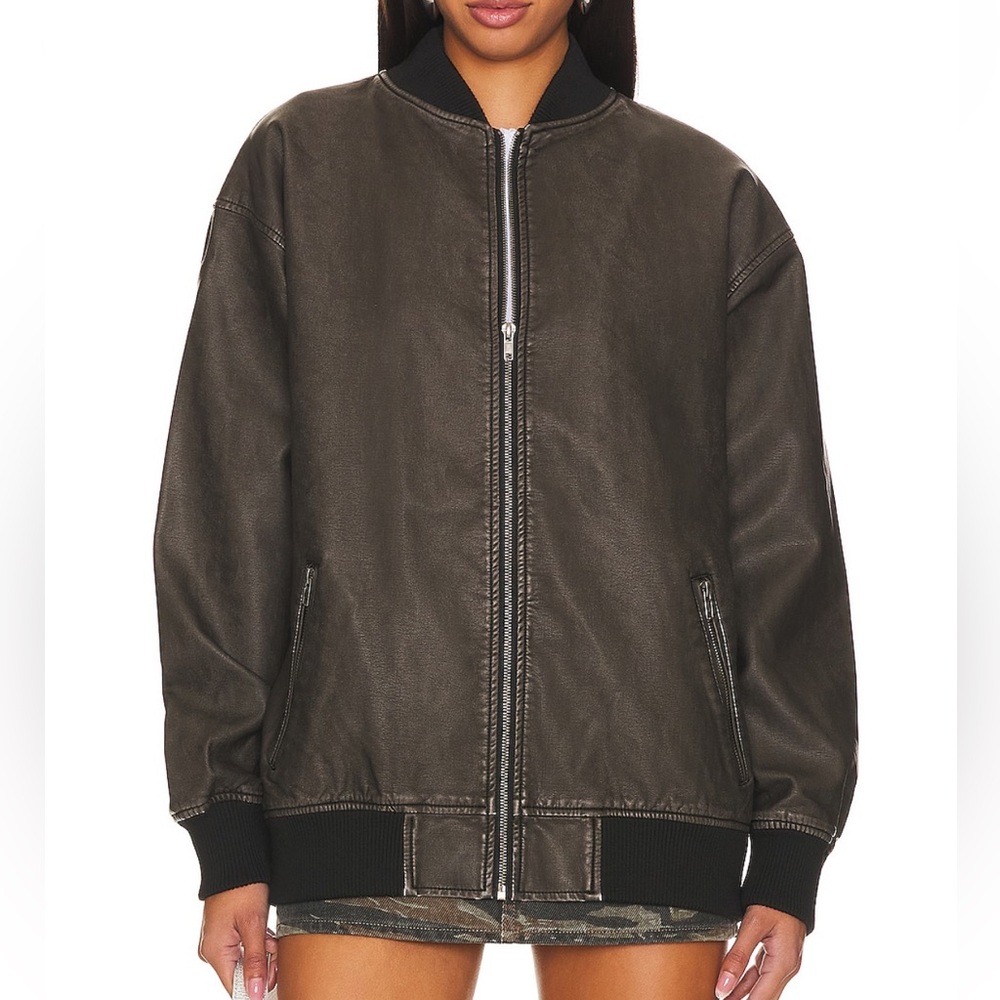 REVOLVE Superdown Faux Leather Oversized Bomber Jacket